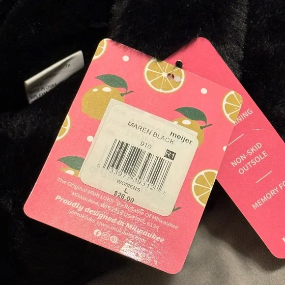 Muk Luks Women's Plush Maren Black Slippers Large size 9-10 NWT memory foam New - Picture 4 of 8